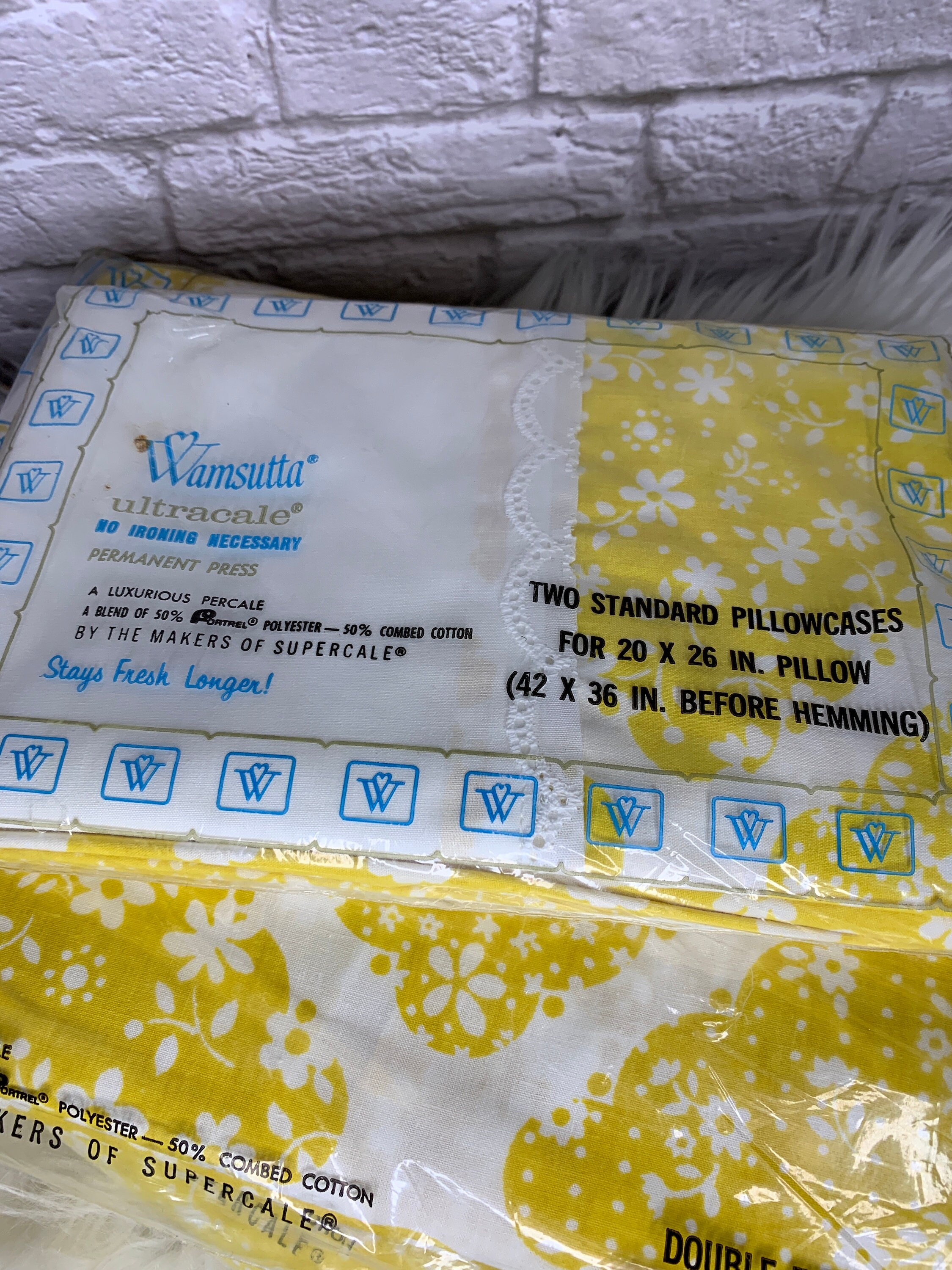 NOS Wamsutta Ultracale Double Sheet Set and Pillowcases Calico Square