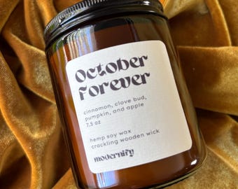 October Forever Candle | Cinnamon, Clove, Apple, Pumpkin (7.5 oz Amber Glass Jar)
