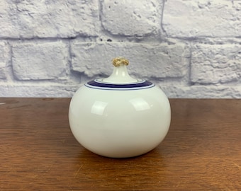 Vintage Porsgrund Norway Oil Lamp Blue and White Porcelain Mid Century Scandinavian Ceramics