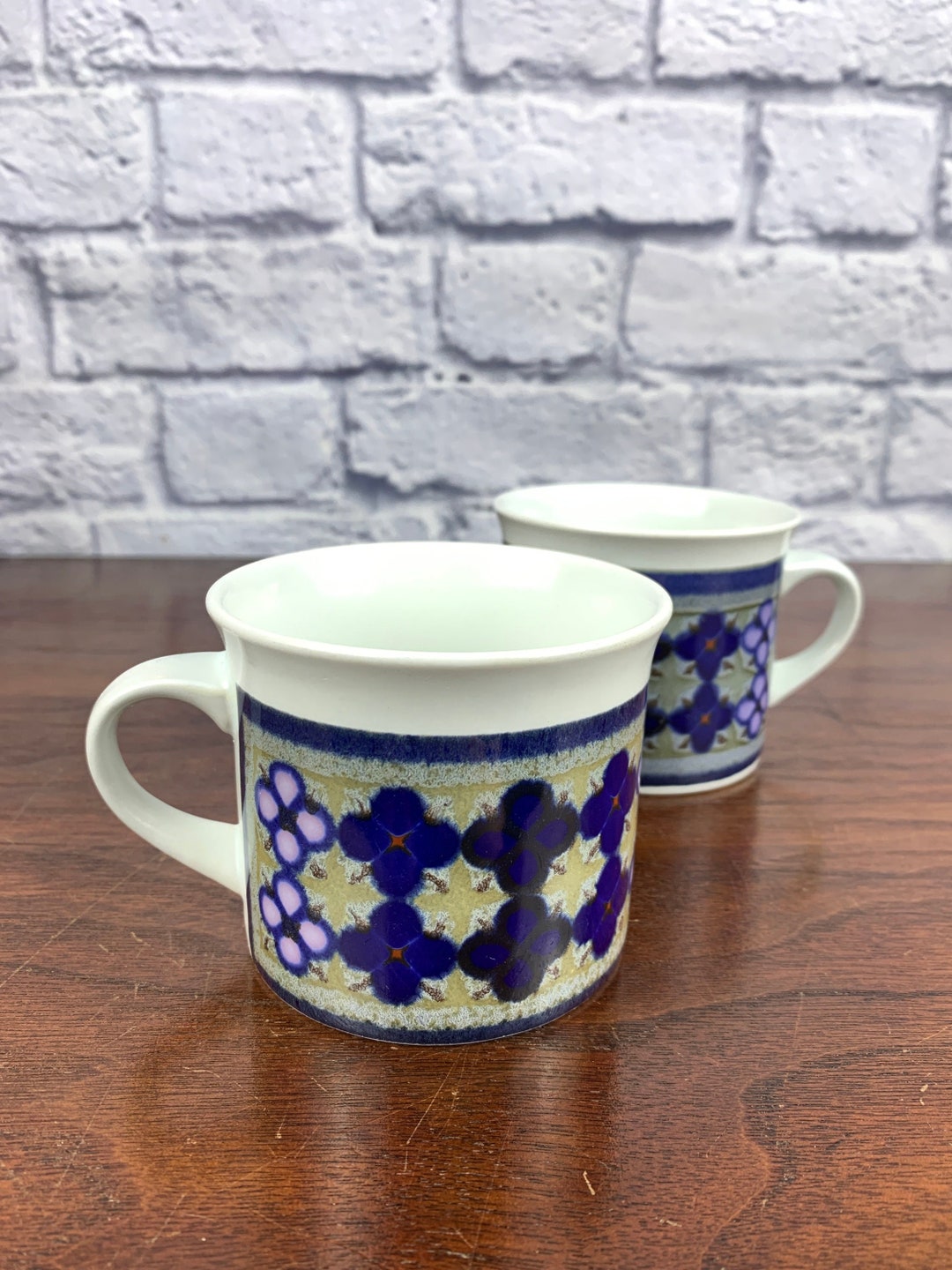 Royal Doulton Tangier Coffee Cups Purple Mosaic Pattern Vintage Pair of