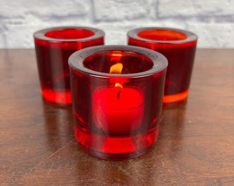 Marimekko Iittala Kivi Red Glass Votive Holders Set of Three 60mm
