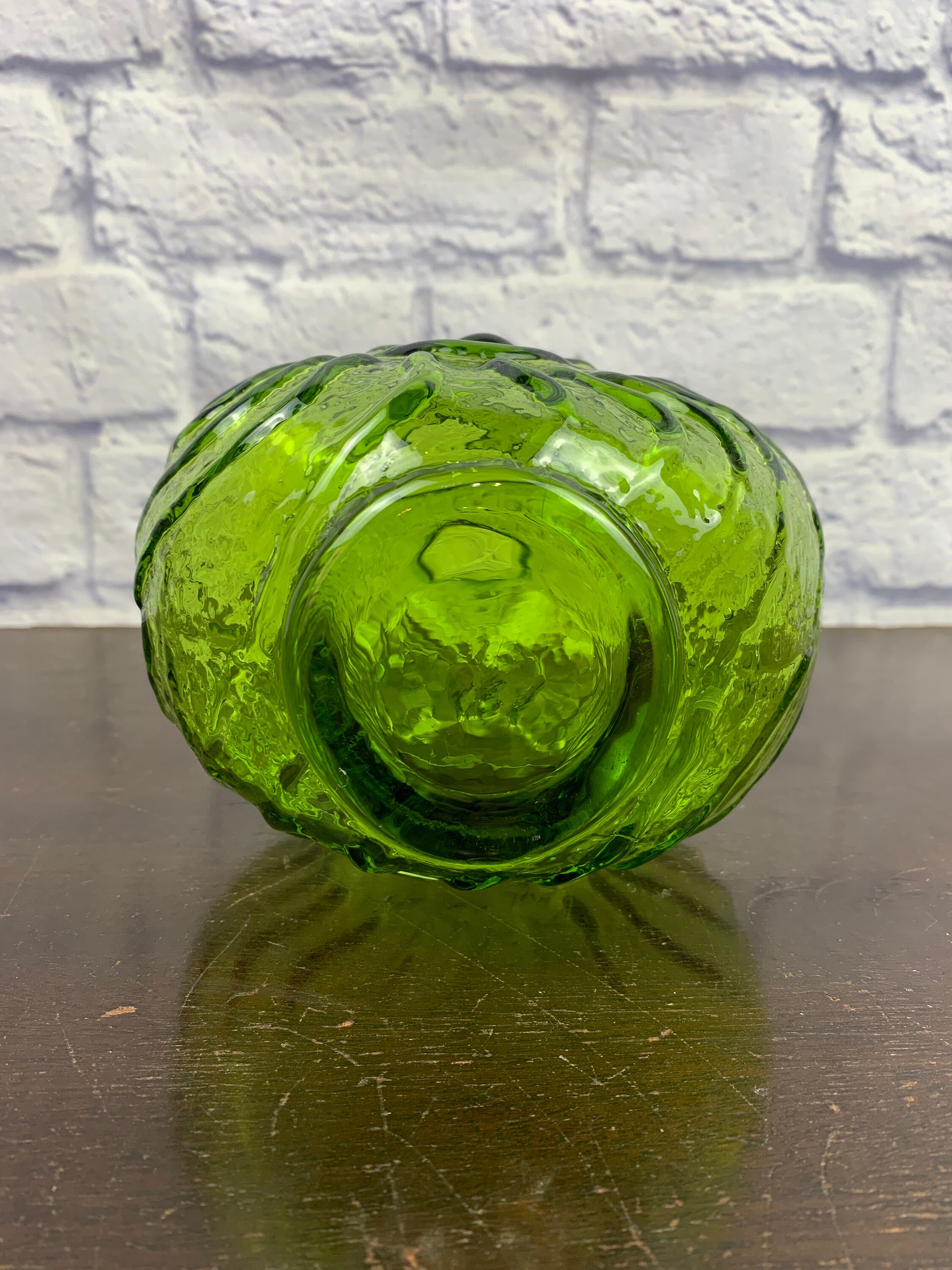 Vintage Rainbow Art Glass Company West Virginia Green Sun Face Candle