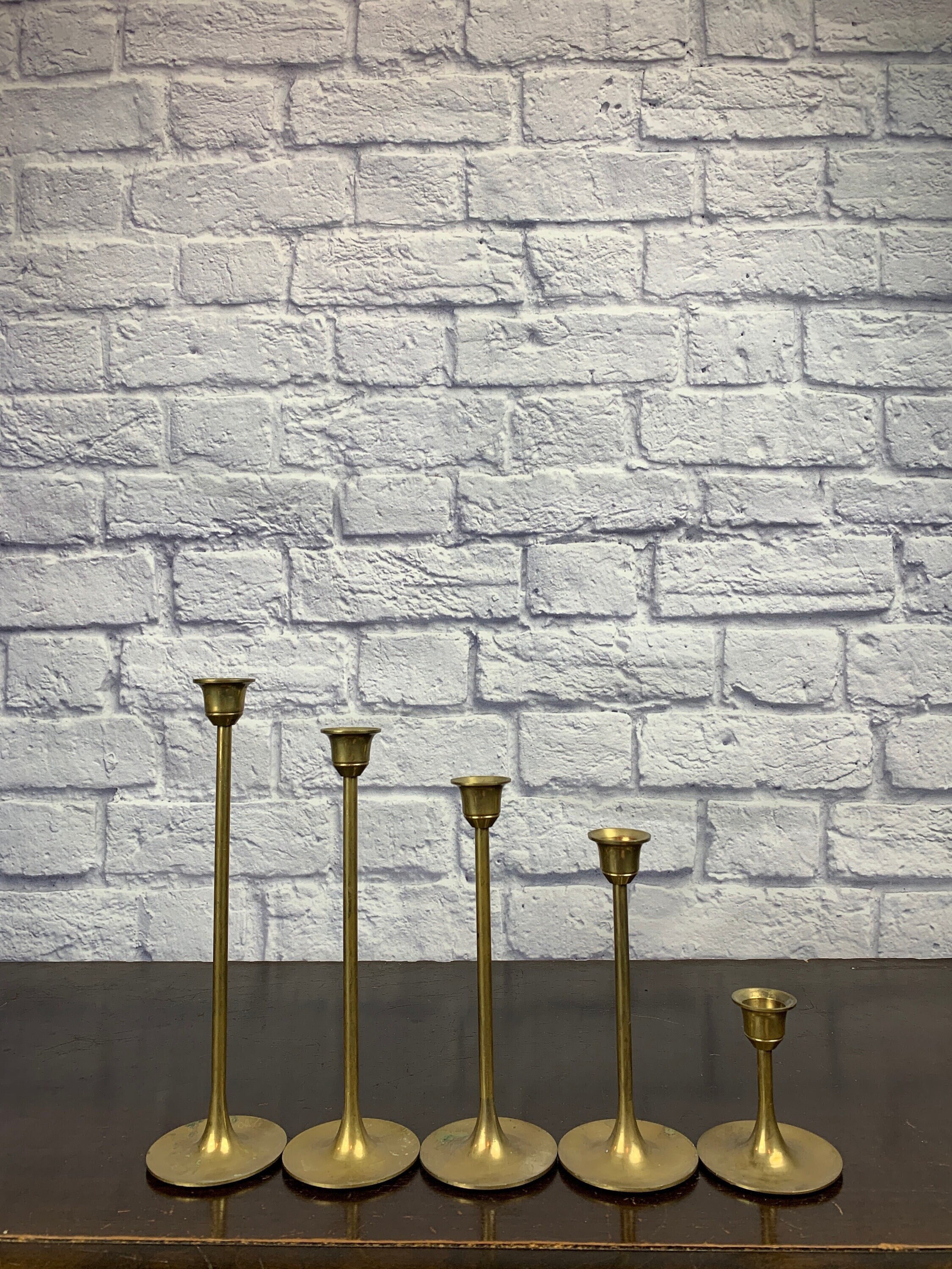Set of Five Brass Tulip Shaped Candlesticks Interpur Taiwan