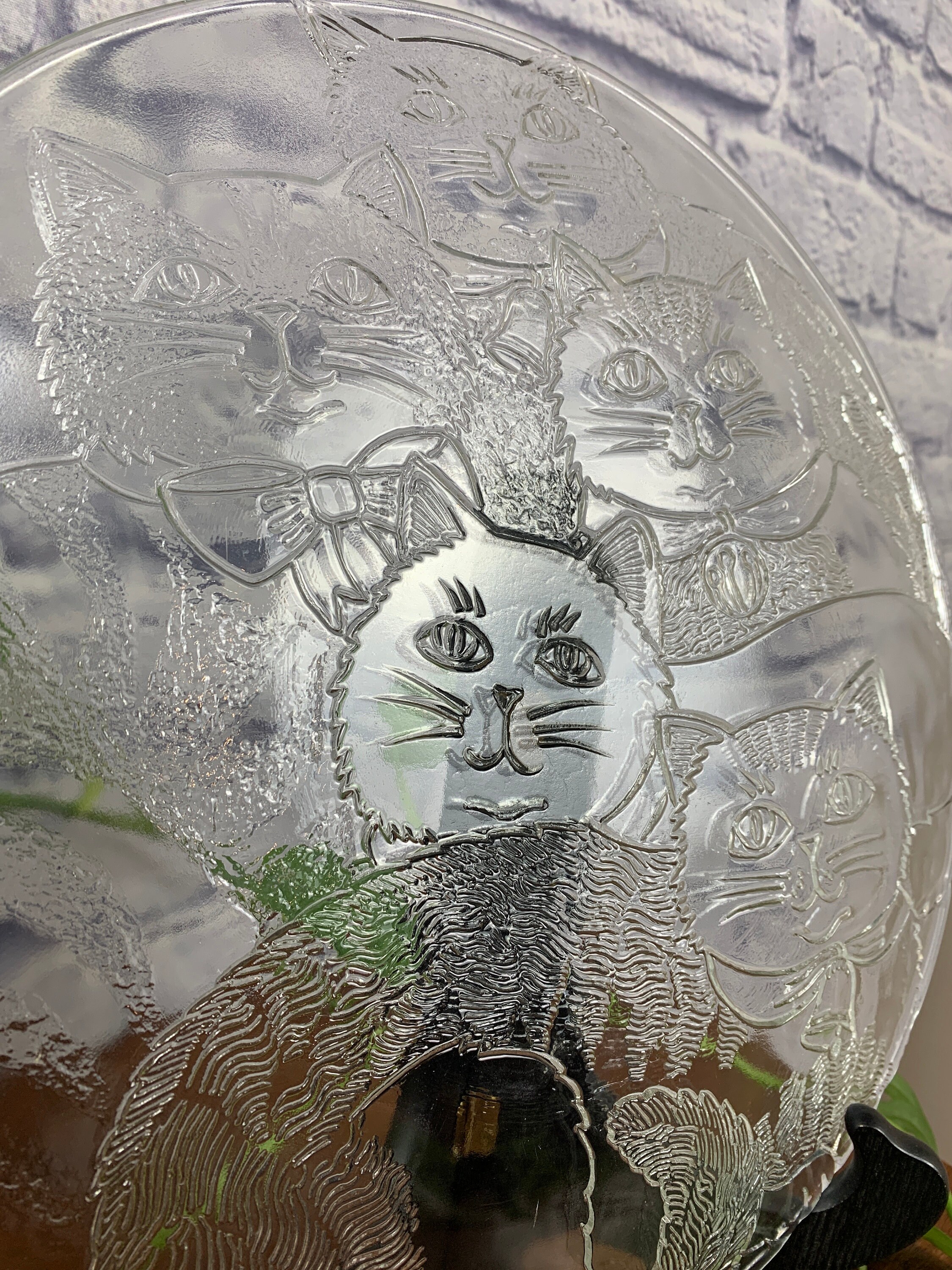 Pilgrim Glass Pressed Glass Serving Platter with Five Cats Vintage