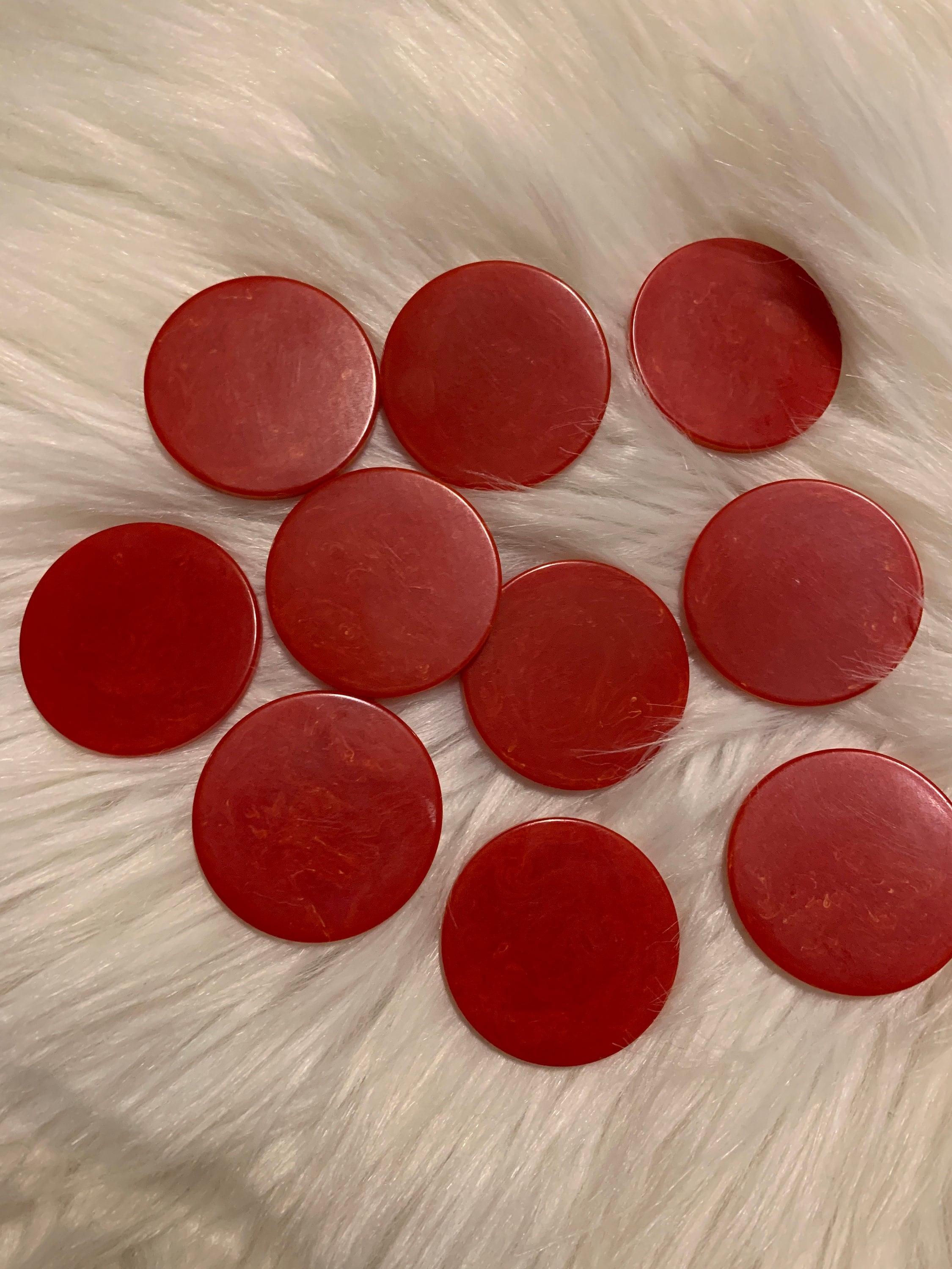 Red Bakelite or Catalin Poker Chips Set of 40 Vintage Pieces in Marbled