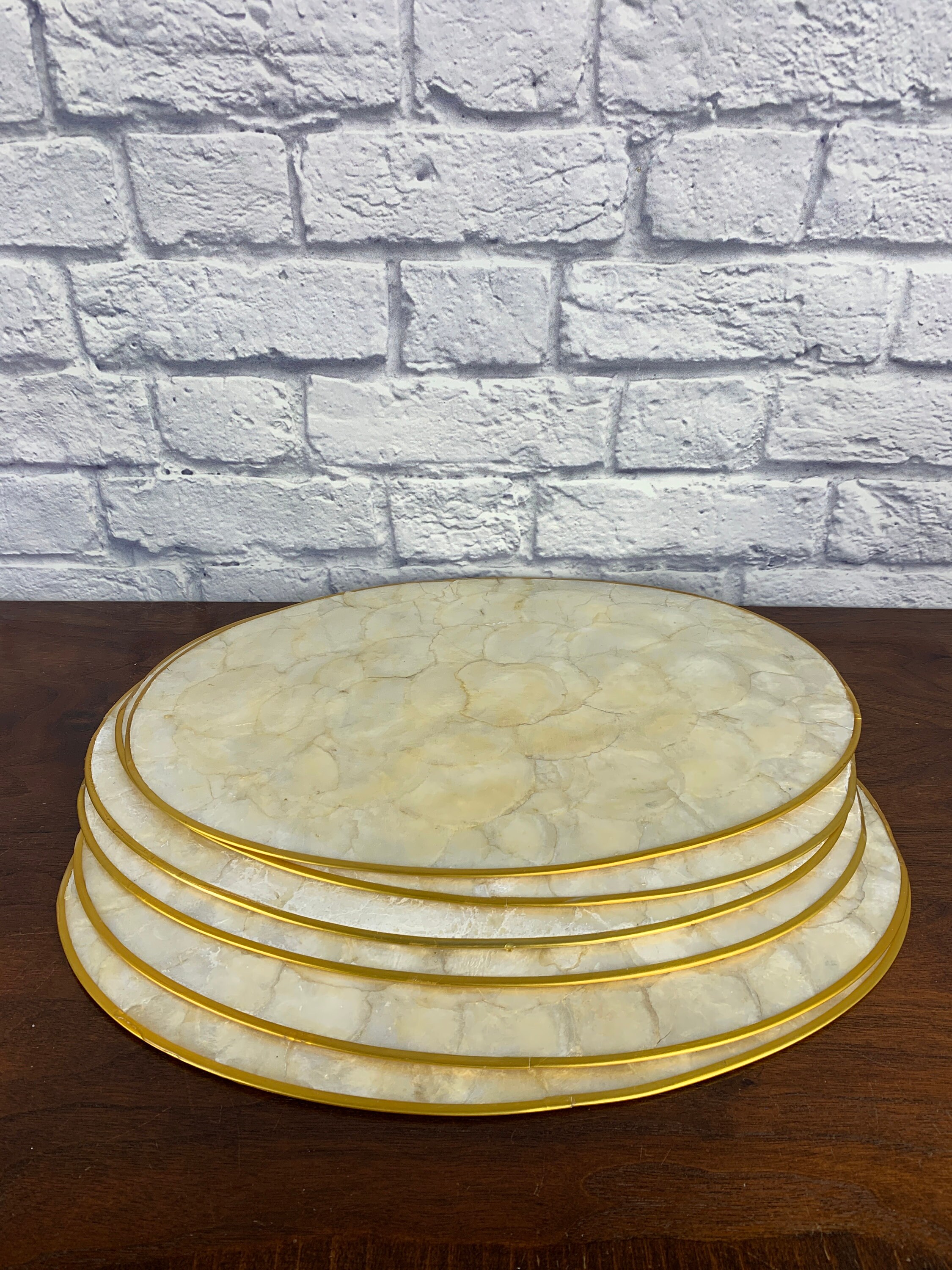 White Capiz Shell Oval Placemats Set of Six Mid Century Boho Home Decor