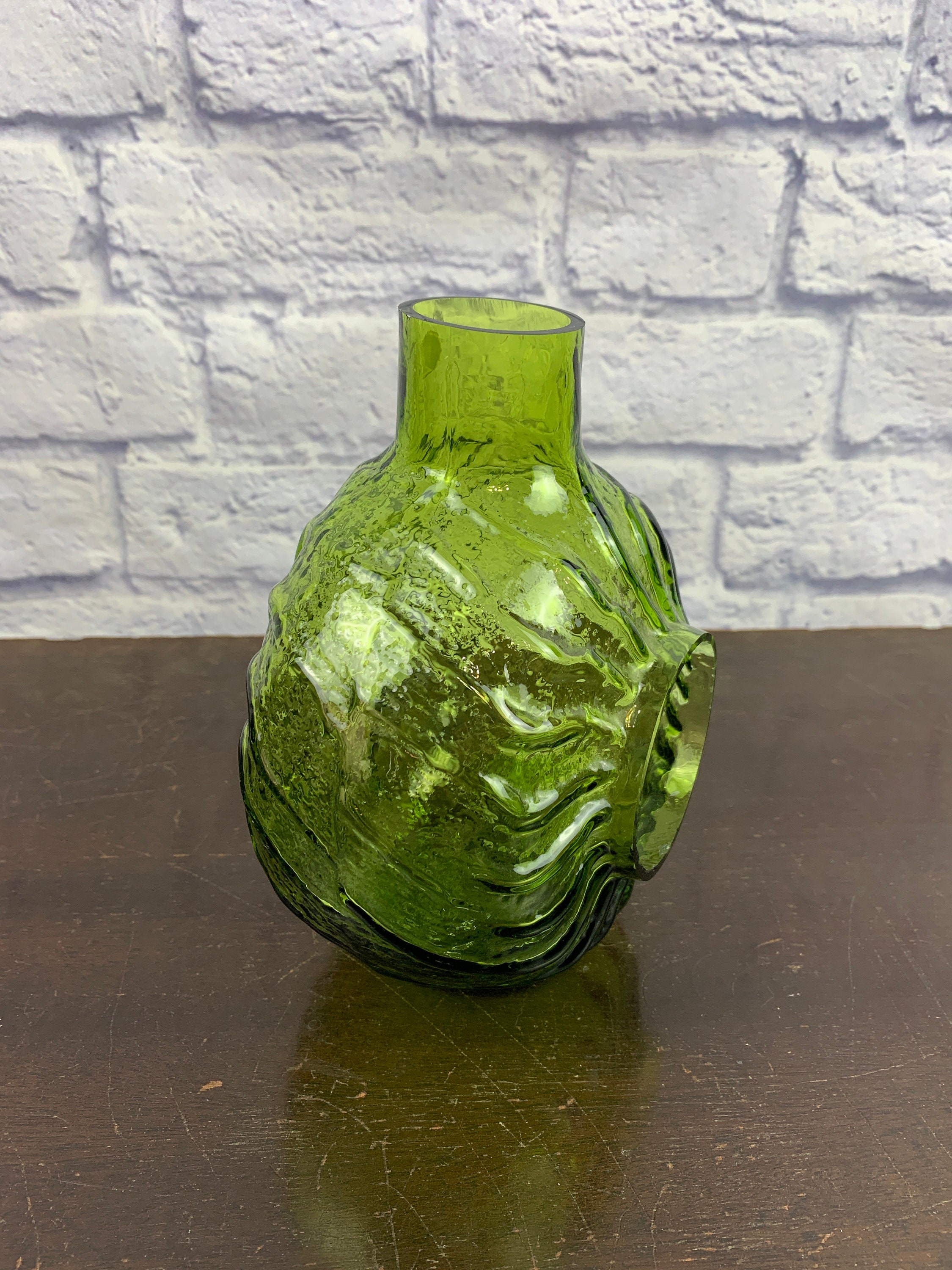 Vintage Rainbow Art Glass Company West Virginia Green Sun Face Candle Lantern Mid Century