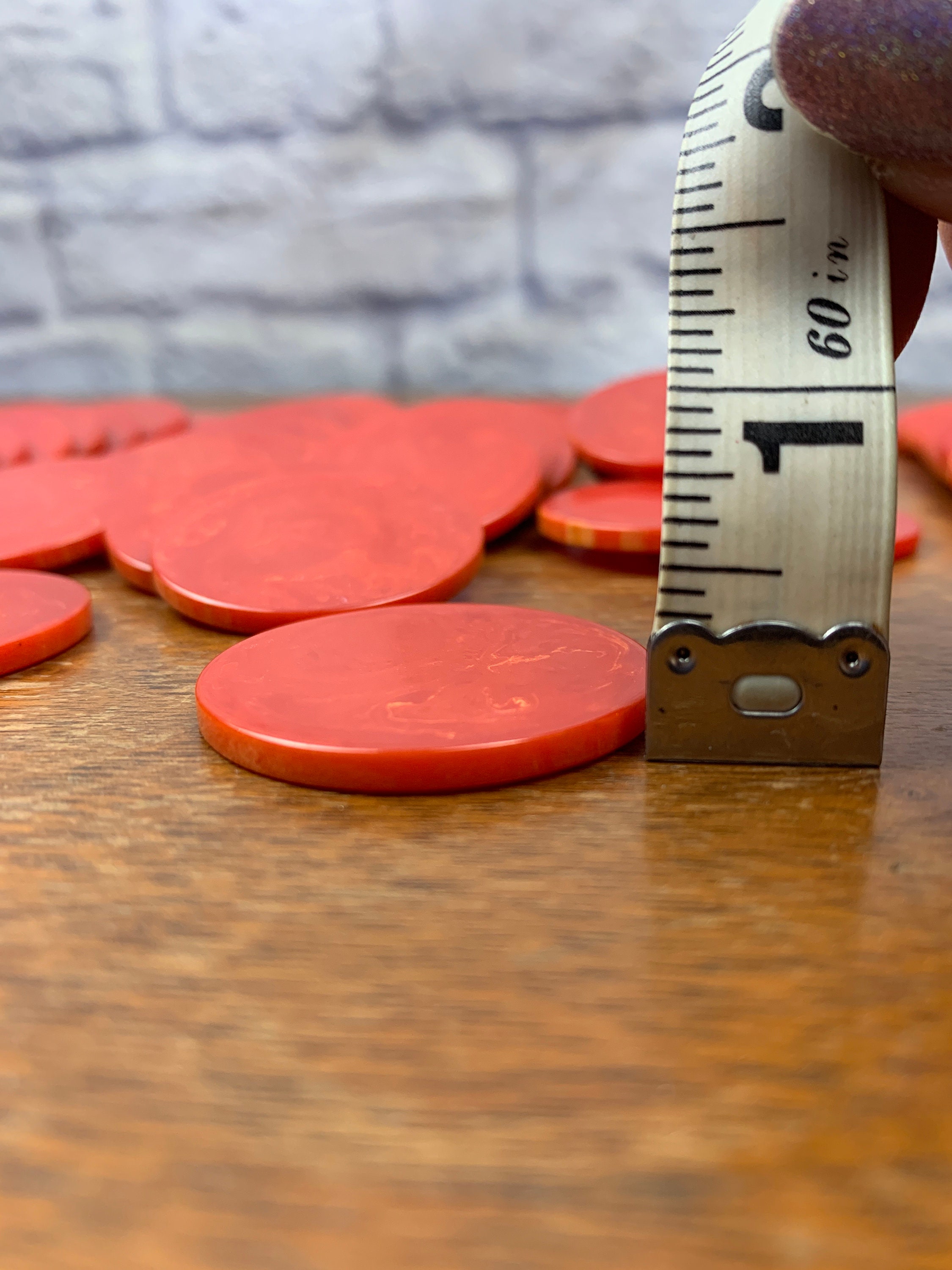 Red Bakelite or Catalin Poker Chips Set of 40 Vintage Pieces in Marbled