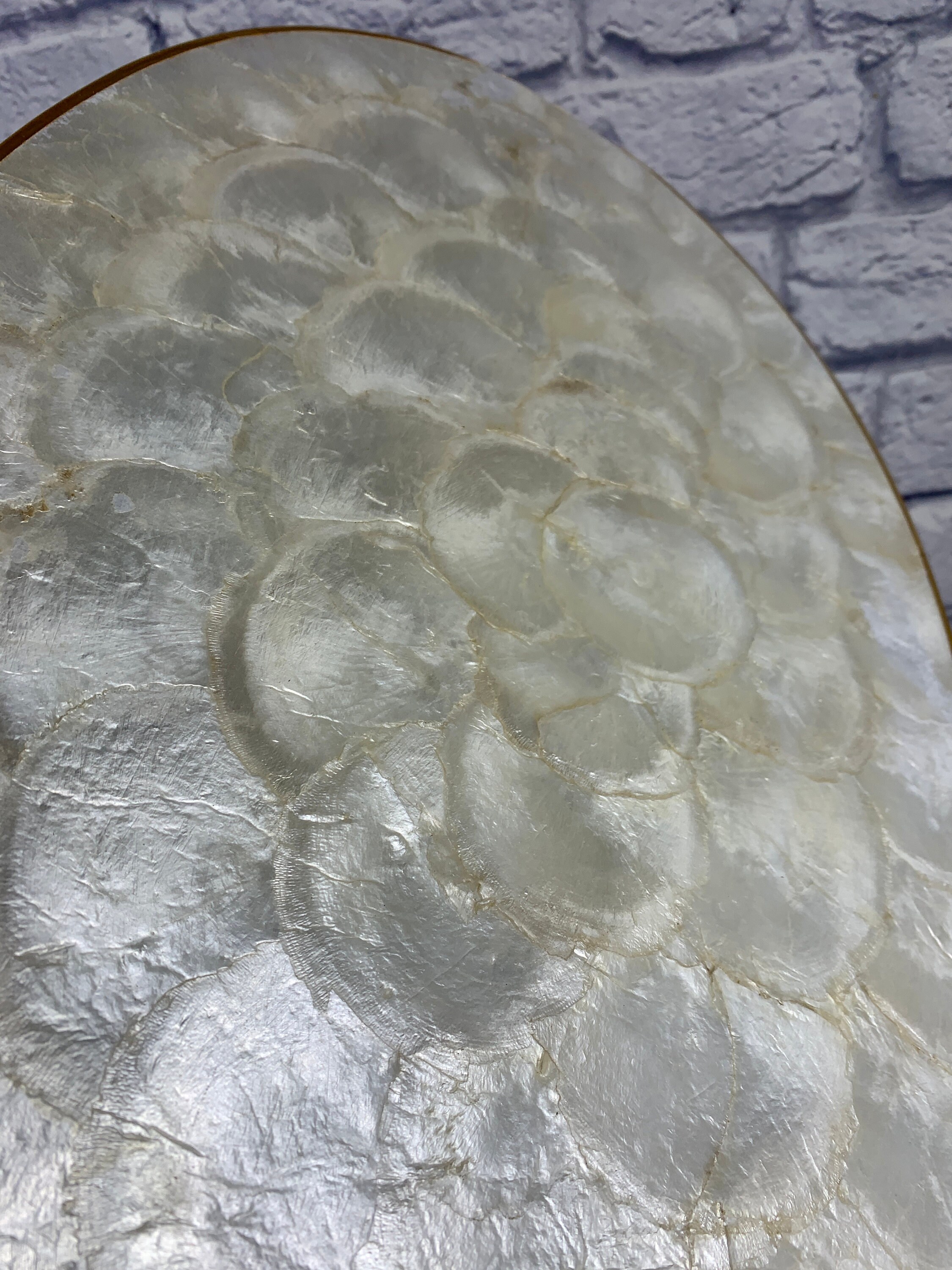 White Capiz Shell Oval Placemats Set of Six Mid Century Boho Home Decor