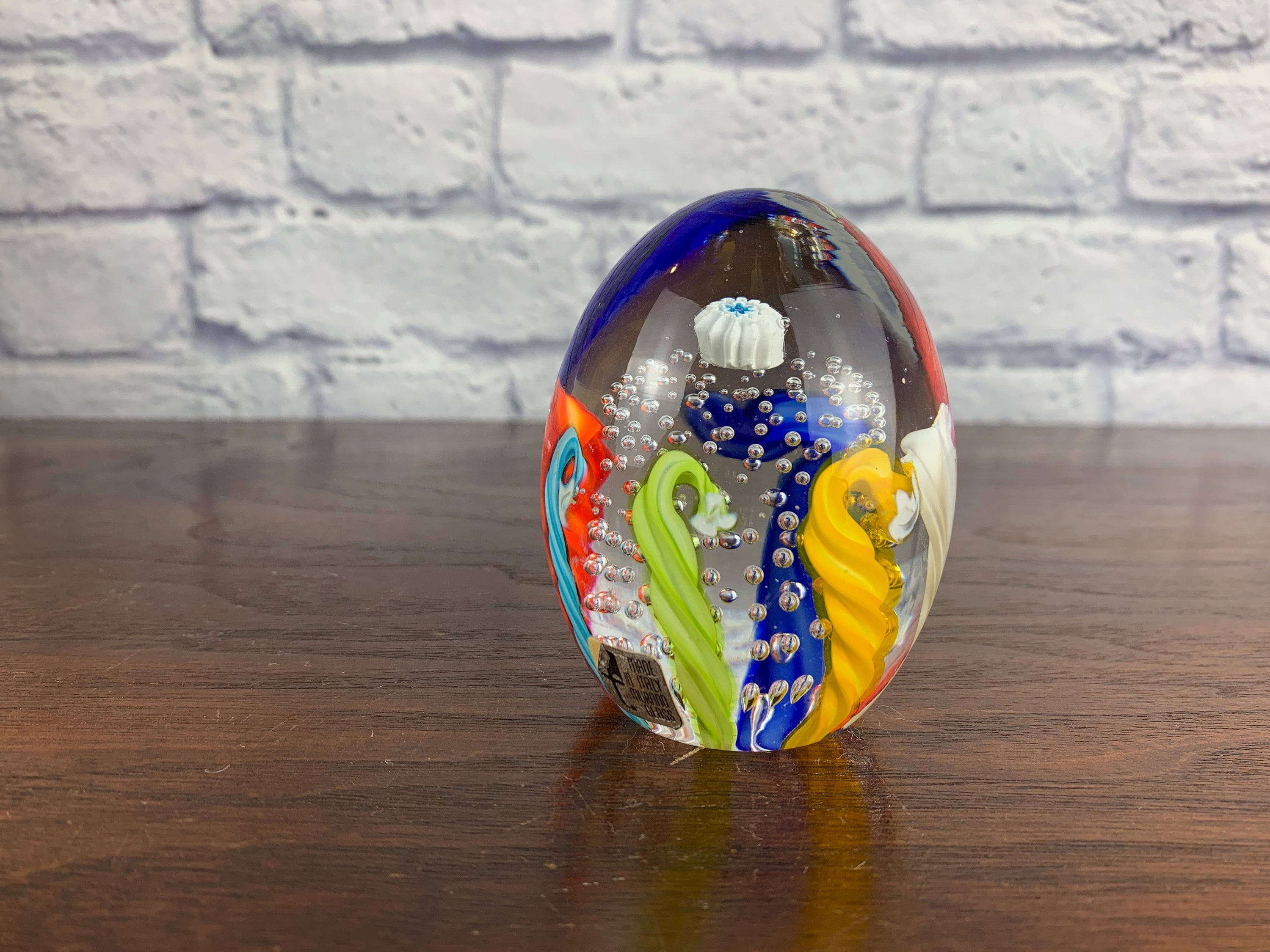 Murano Glass Egg Shaped Paperweight With Controlled Bubbles
