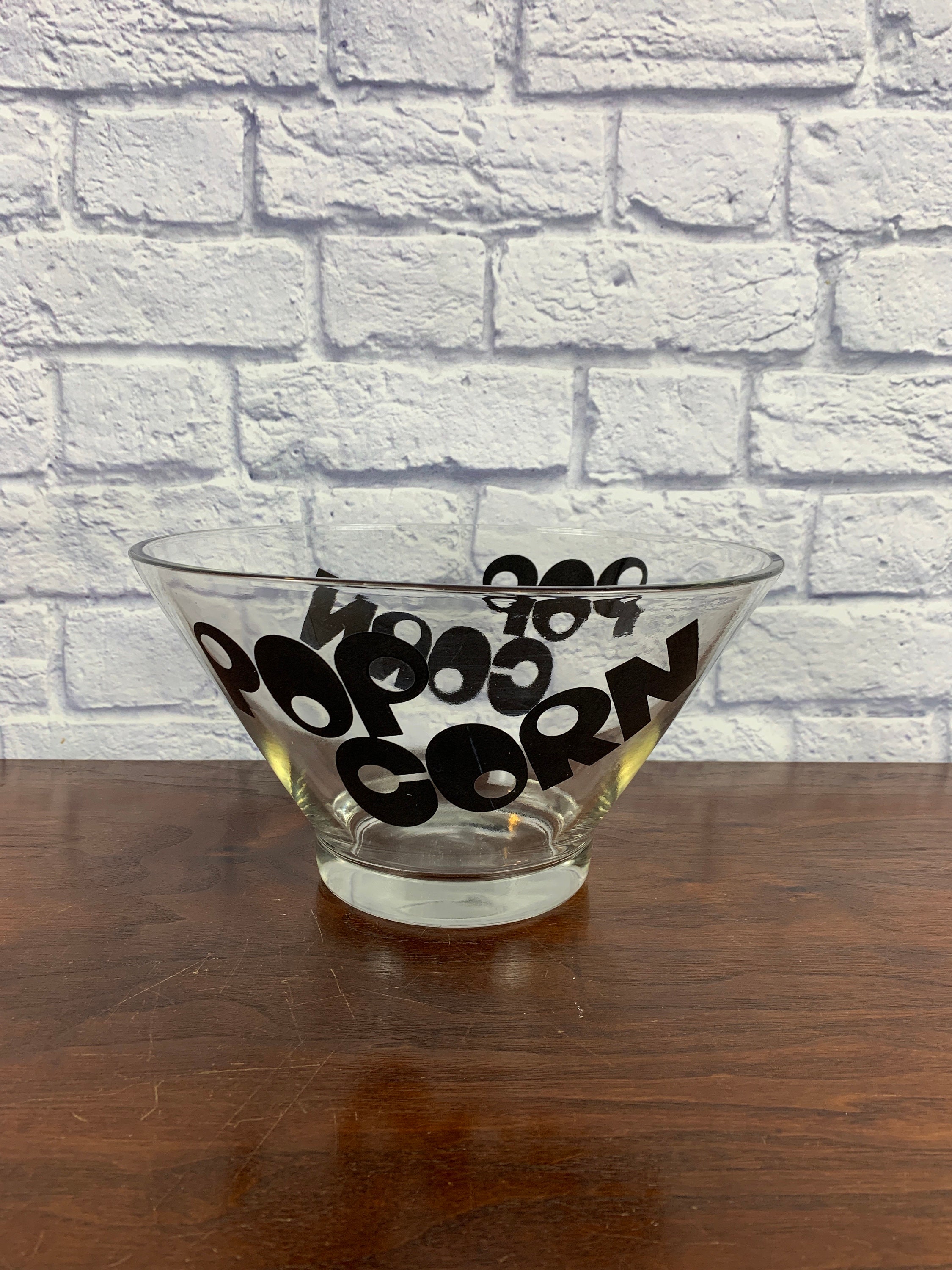 Retro Wheaton Glass Popcorn Bowl 1970s Typography