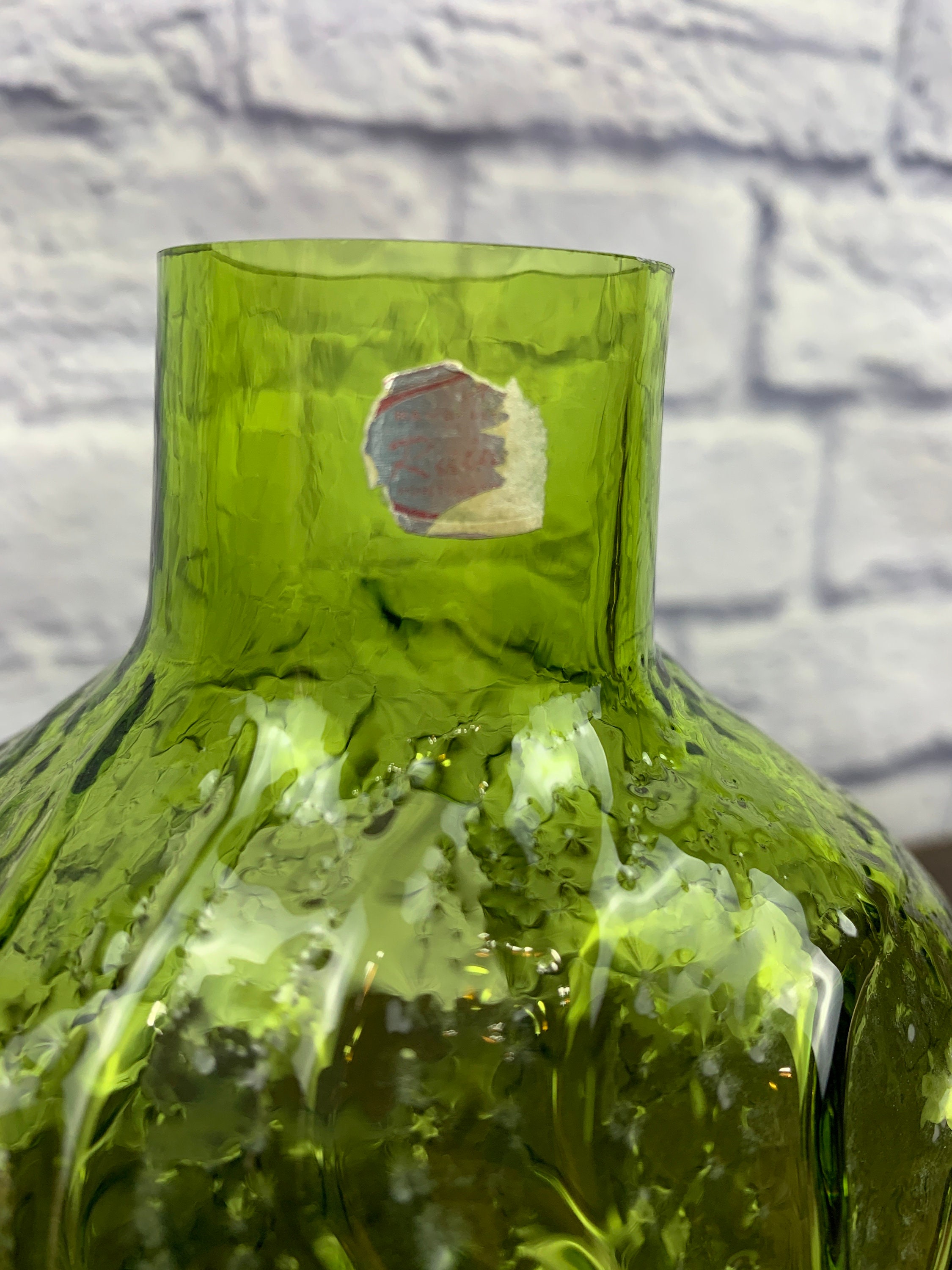 Vintage Rainbow Art Glass Company West Virginia Green Sun Face Candle Lantern Mid Century