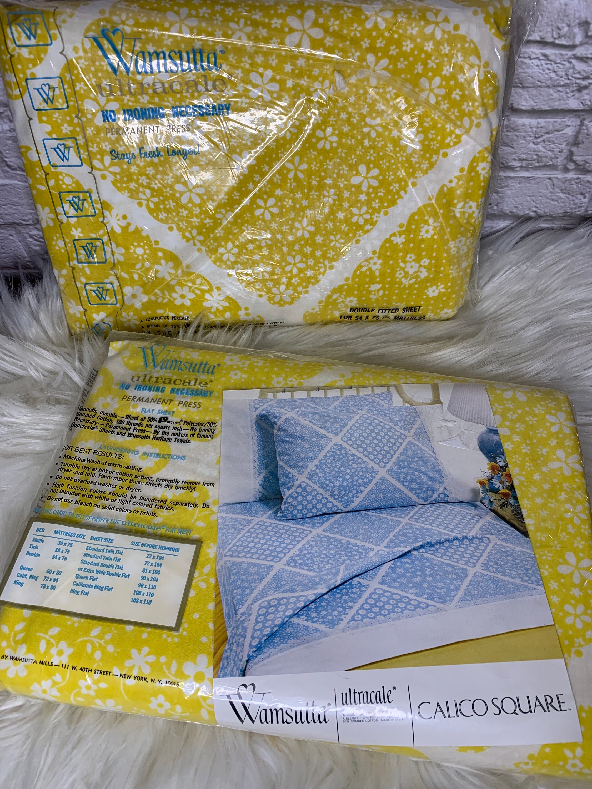 NOS Wamsutta Ultracale Double Sheet Set and Pillowcases Calico Square