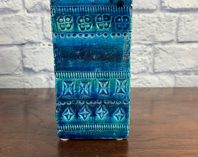 Featured listing image: Bitossi Rimini Blue Rectangular Vase Mid Century Modern Italian Ceramic Sculpture Stamped on Bottom Collectible Vintage Decor