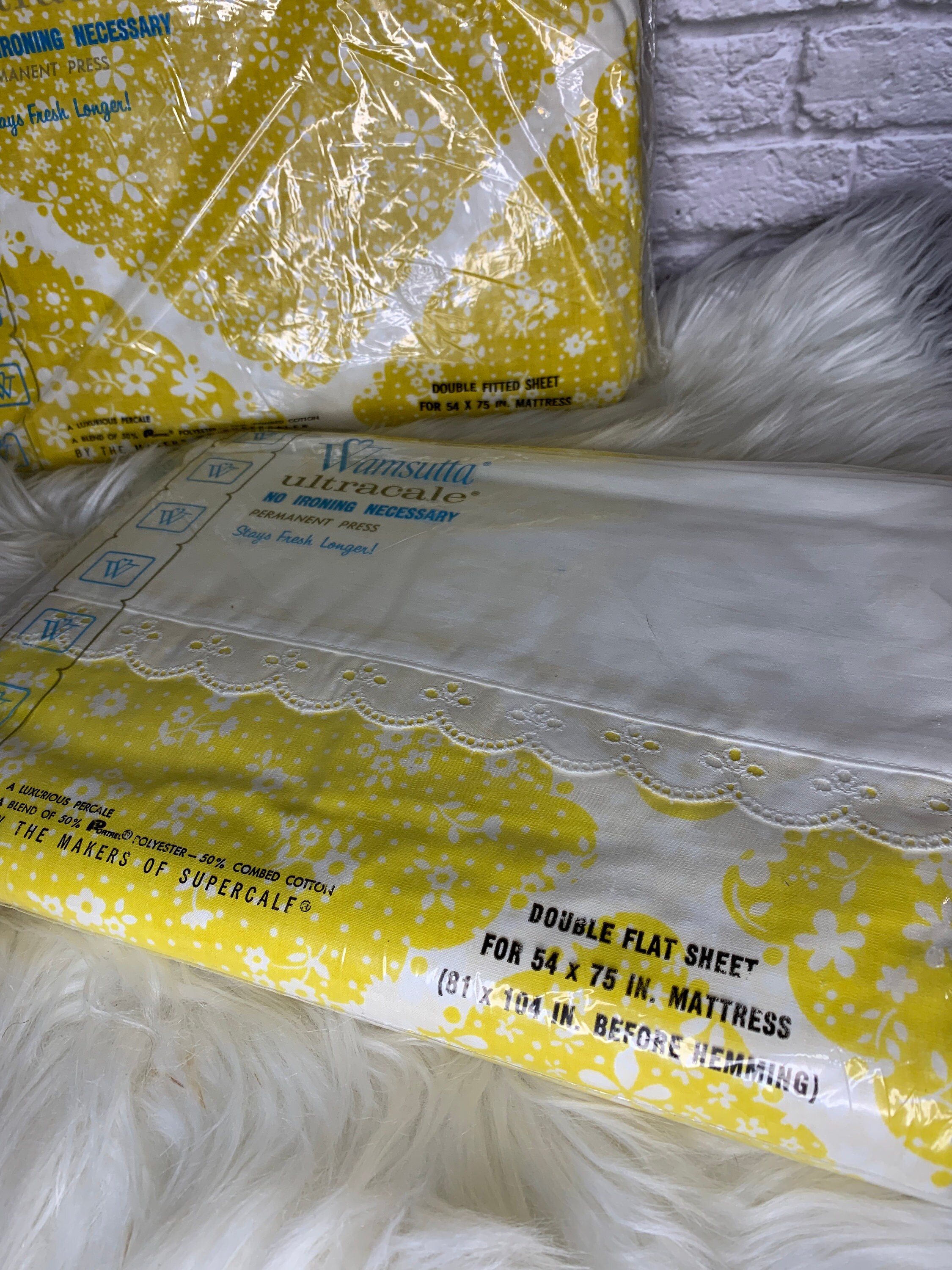 NOS Wamsutta Ultracale Double Sheet Set and Pillowcases Calico Square