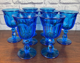Antique Blue Water Goblets, Imperial Glass Old Williamsburg Set of 8