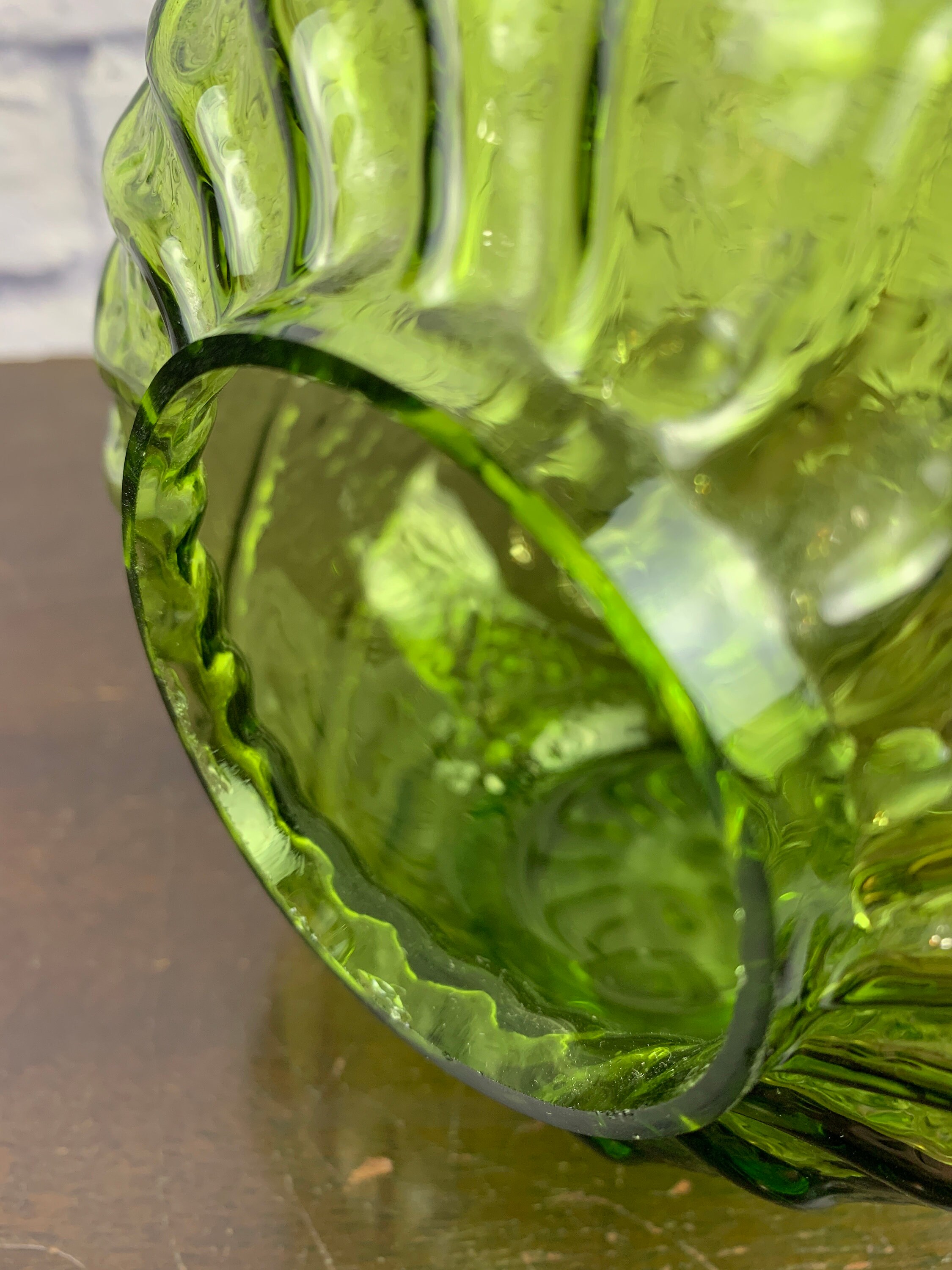 Vintage Rainbow Art Glass Company West Virginia Green Sun Face Candle