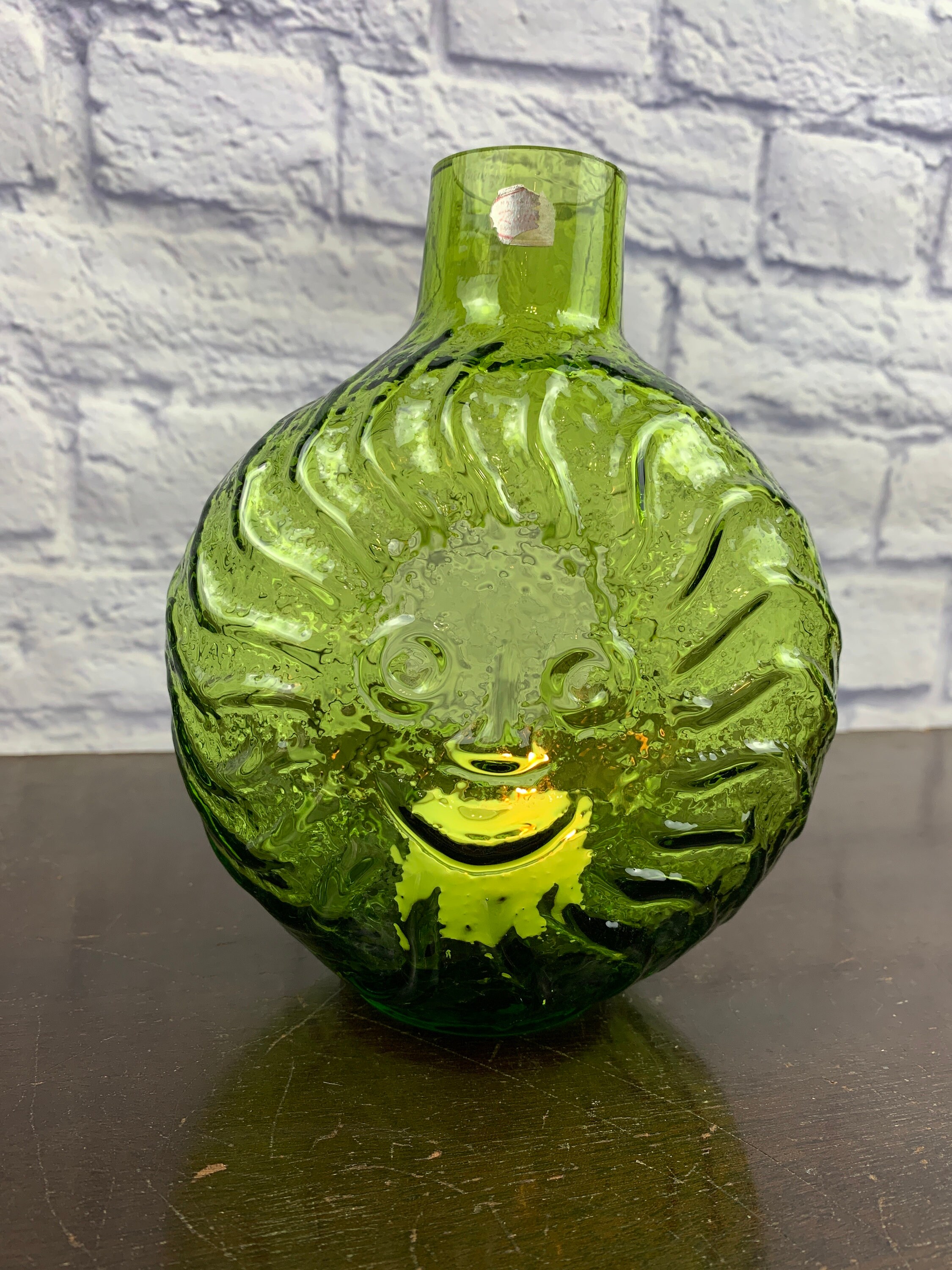 Vintage Rainbow Art Glass Company West Virginia Green Sun Face Candle