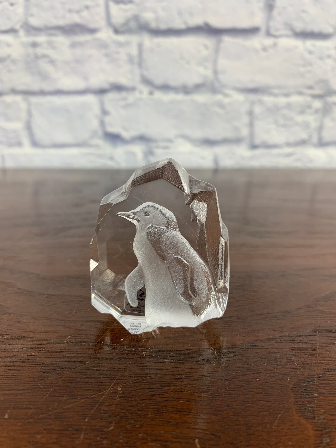 Mats Jonasson Full Lead Crystal Penguin Small Paperweight Etsy