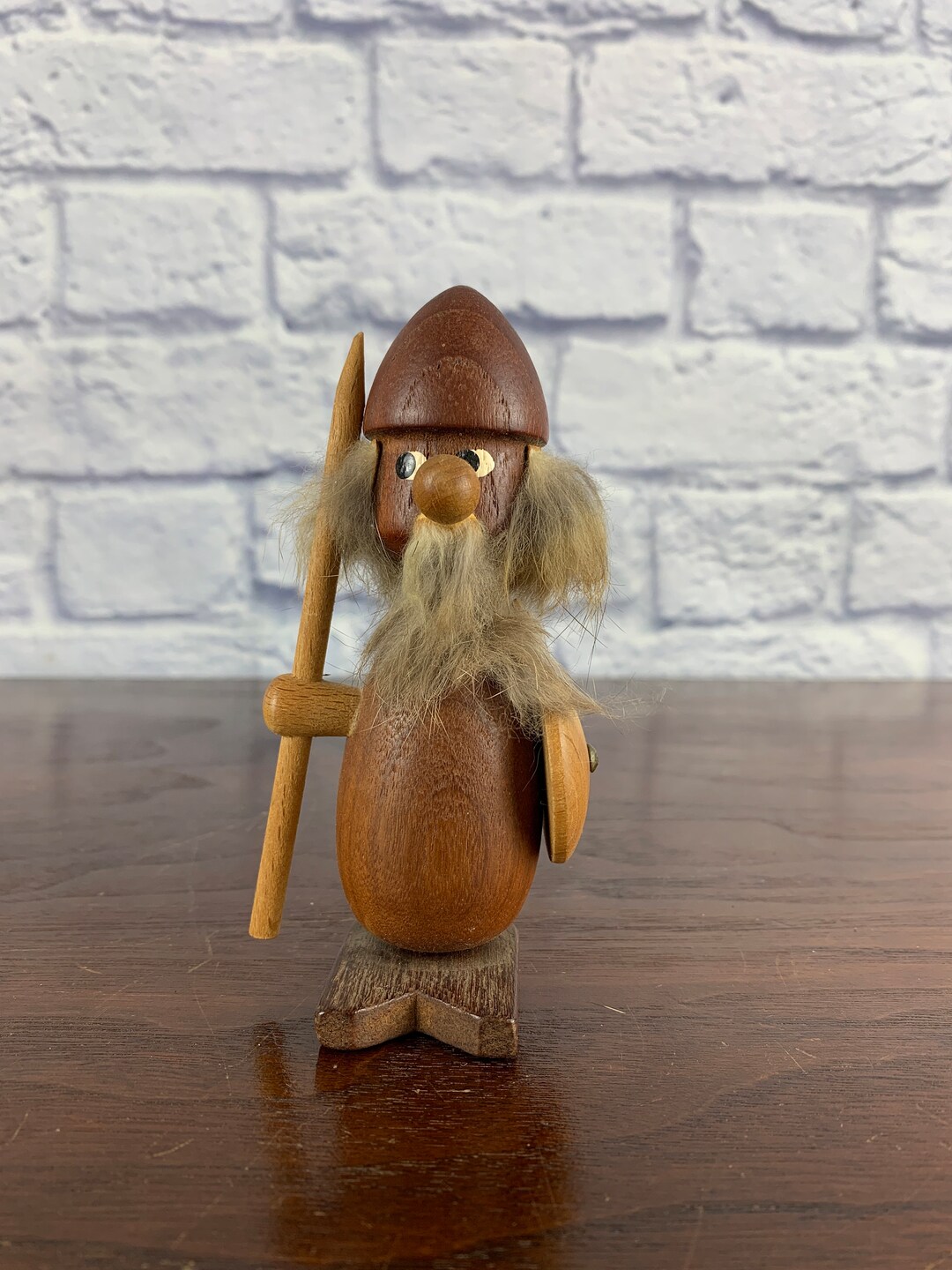 Wooden Viking Figurine With Spike Mid Century Scandinavian Decor Etsy