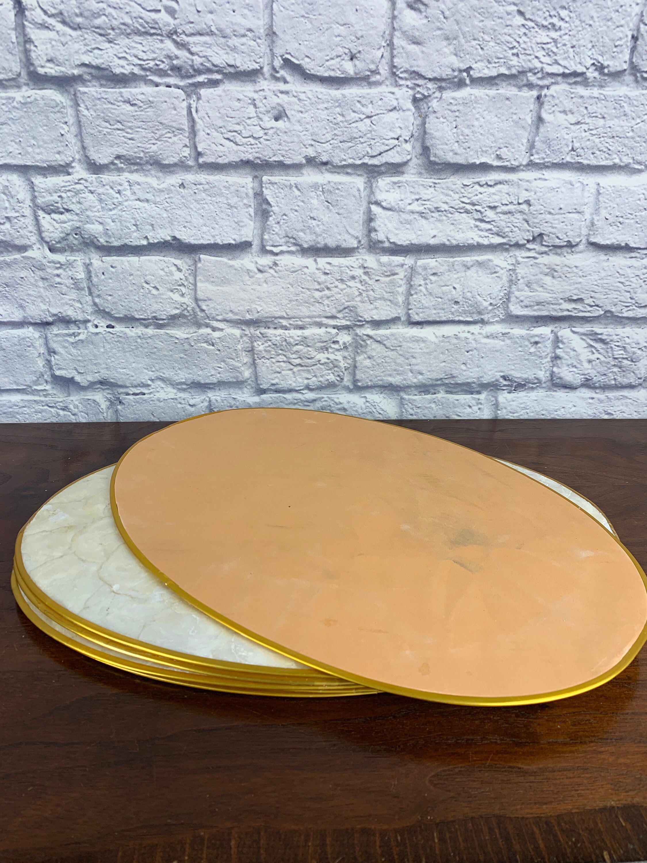 White Capiz Shell Oval Placemats Set of Six Mid Century Boho Home Decor