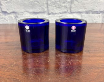 Marimekko Iittala Kivi Blue Glass Votive Holders Set of Two 60mm