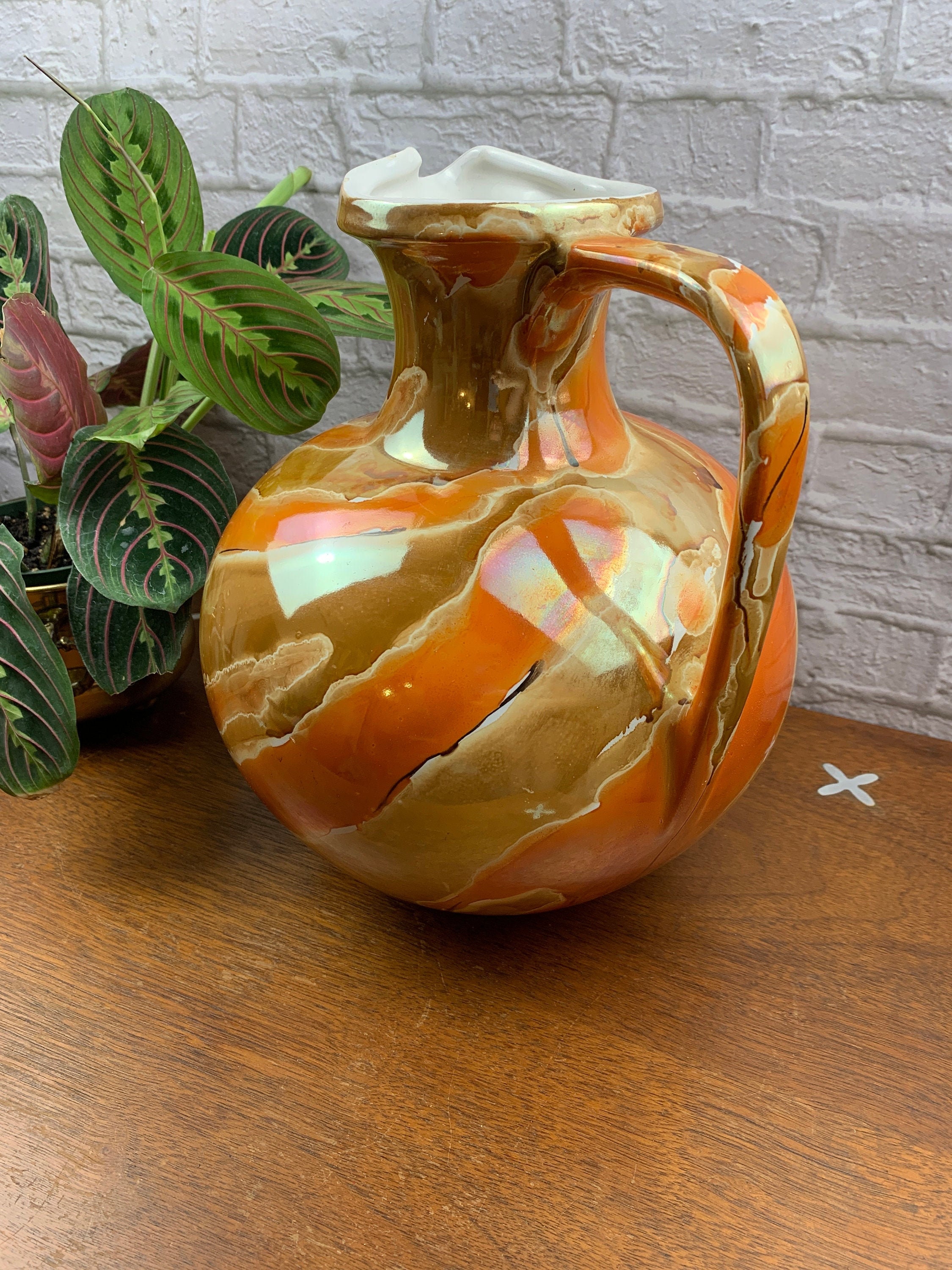 Royal Haeger Pottery Orange, Gold, and White Swirls Mid Century Large