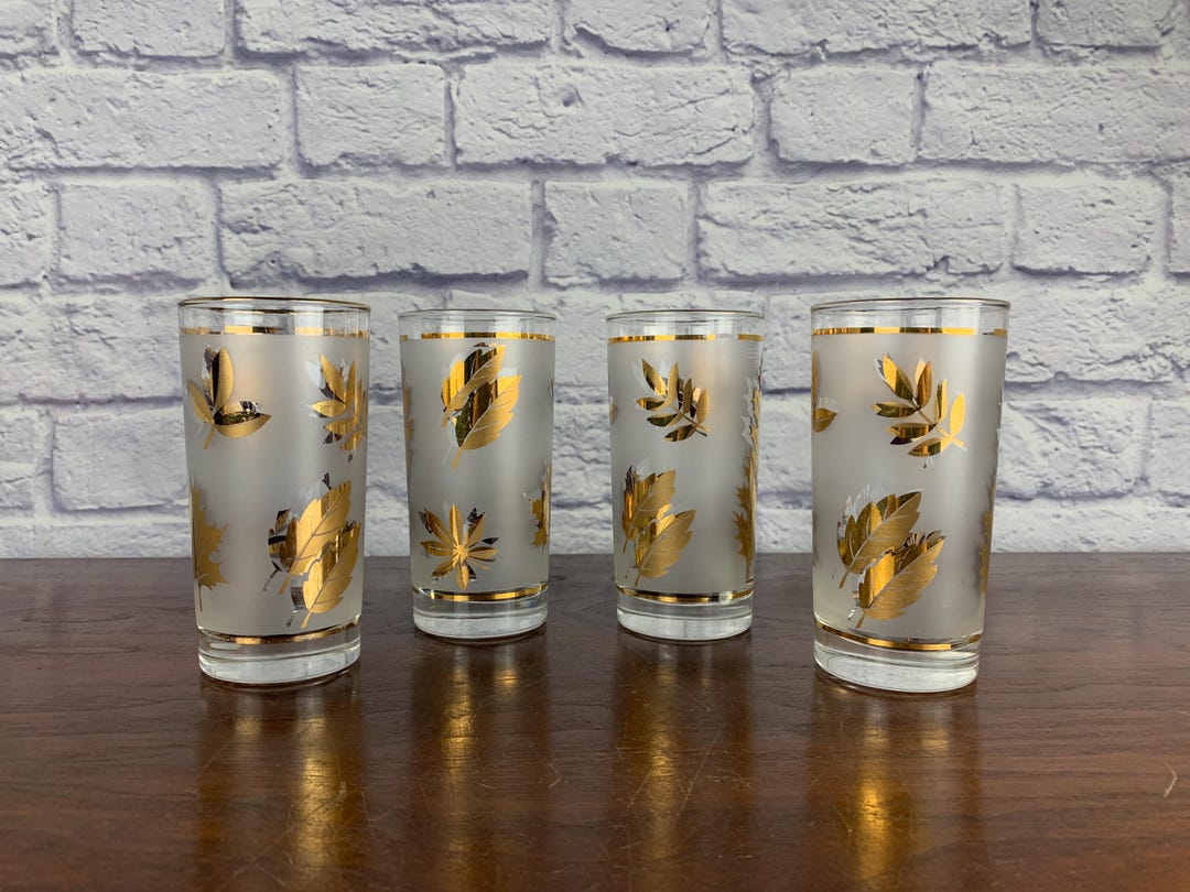 新品◇①リビーゴールデンフォリッジグラス4客アメリカ製アンティーク