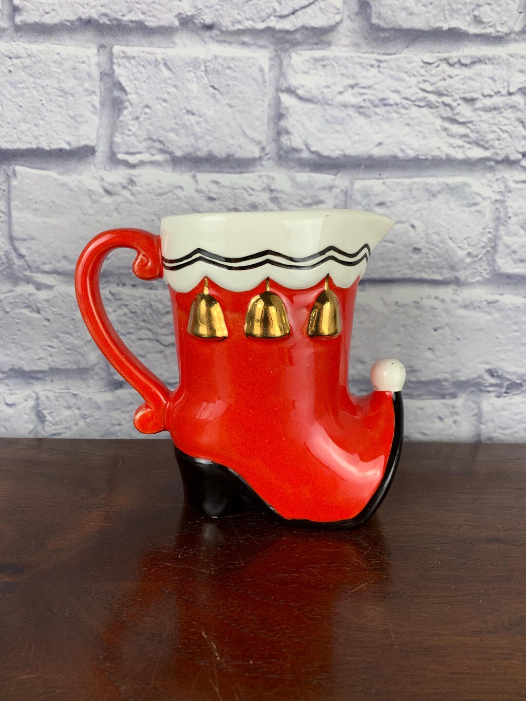 Napco Santa or Elf Boot Pitcher Red and Gold Mid Century Christmas ...
