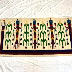 Vintage Navajo Diné Yei Figurine and Corn Stalk Patterned Rug