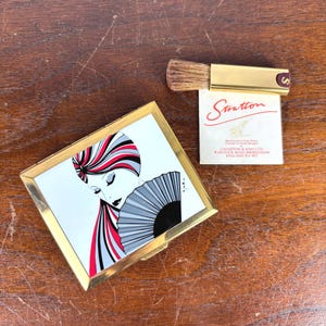 Vintage Stratton Compact with 1980s Art Deco Lady Art by Jeanette in Original Box