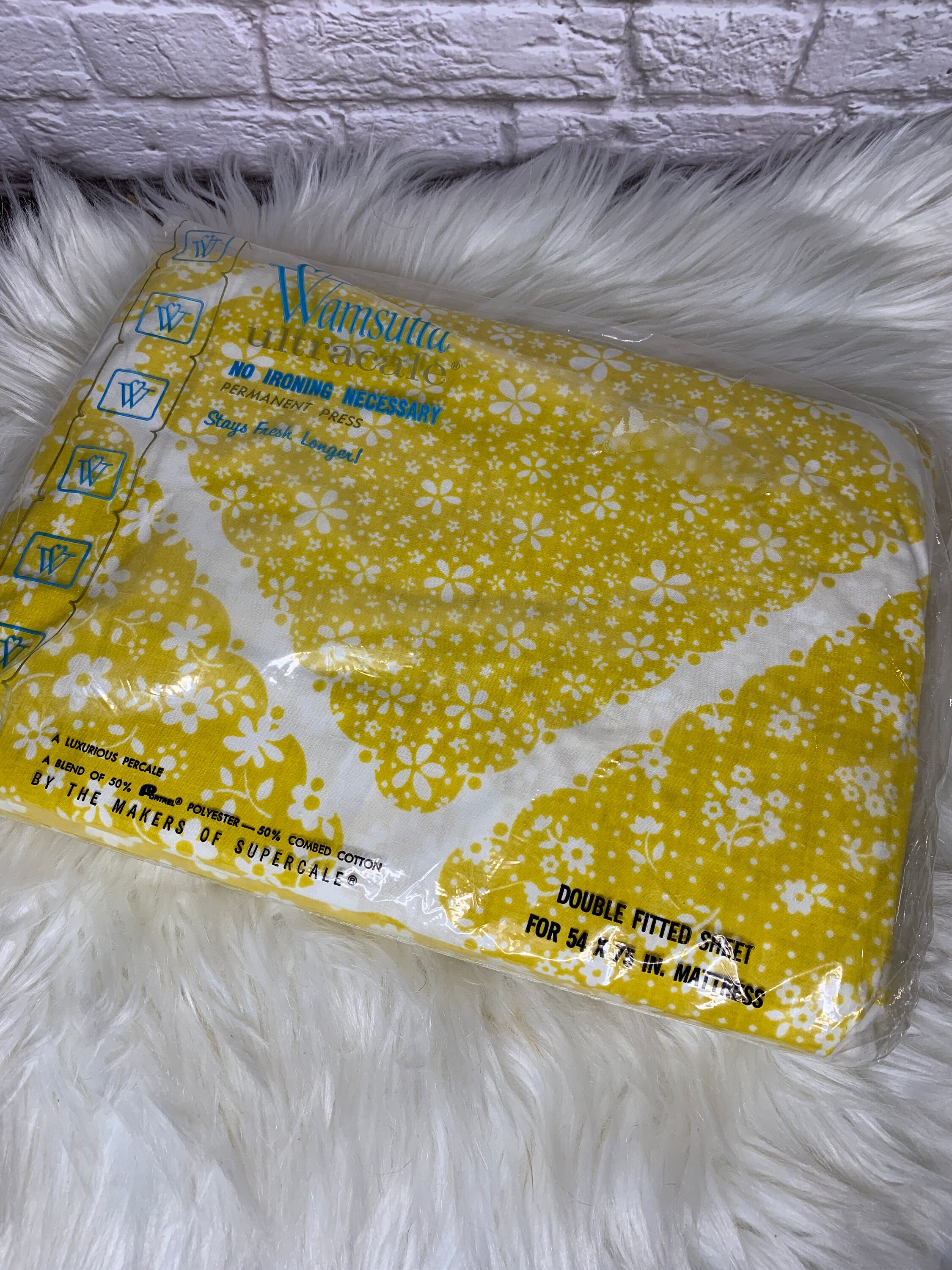 NOS Wamsutta Ultracale Double Sheet Set and Pillowcases Calico Square