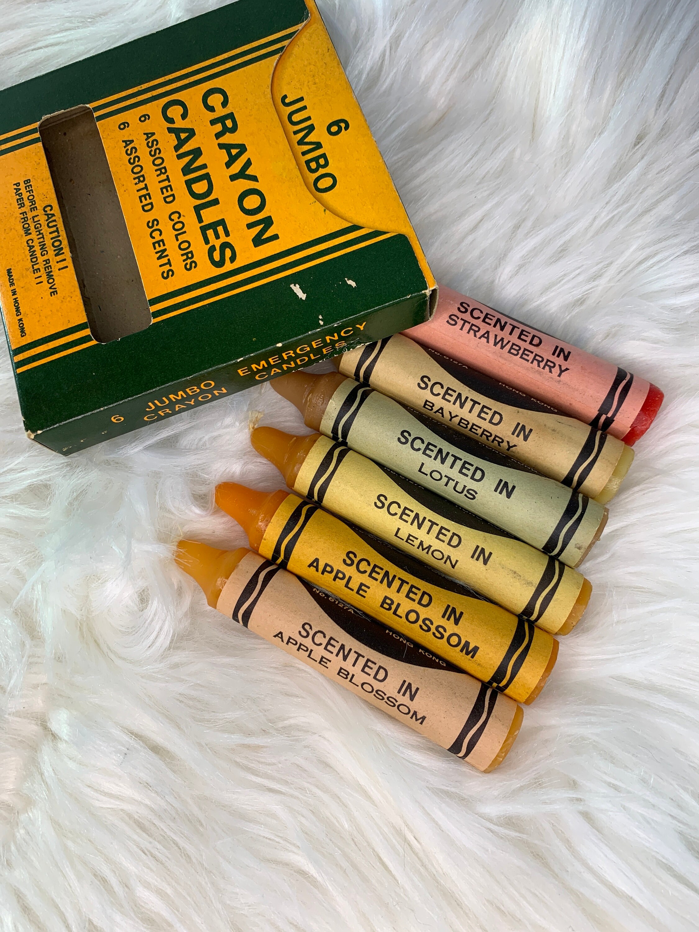 Vintage Jumbo Scented Crayon Candles in Box Set of 6 1970s Emergency