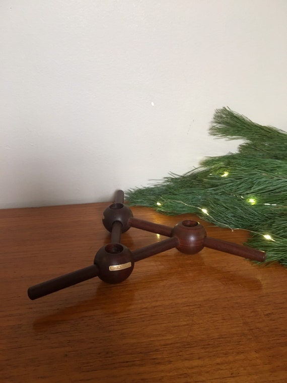 Mid Century Modern Danish Wooden Adjustable Candlestick
