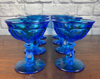 Antique Blue Champagne Coupe Glasses, Imperial Glass Old Williamsburg Set of 8