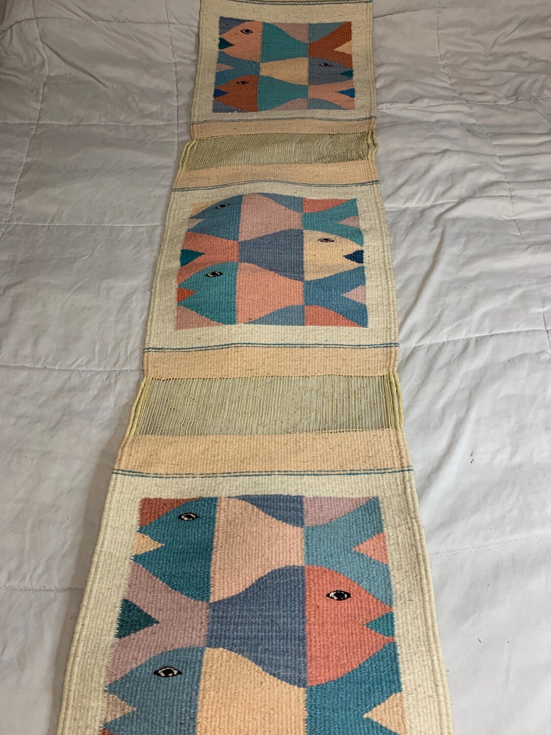Zapotec Oaxacan Woven Wool Rug Pastel and Beige Color Table or Hallway ...