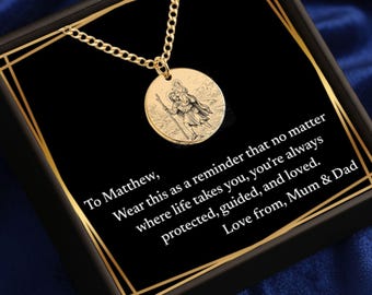 Personalized St Christopher Pendant Necklace, Laser Engraving Jewelry, Gift for Him, Unique Keepsake, Gift for Travelling