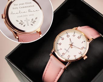 Personalised Holy Communion or Christening Pink Watch | Religious Gift