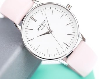 Ladies Personalized Engraved Watch | Personalised Watch with Light Pink Leather Strap