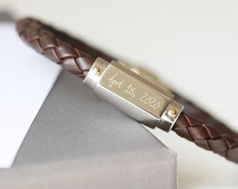 Personalised Men's Twisted Leather Handwriting Engraved Bracelet | Handwriting Gift for Men, Loved Ones Handwriting