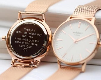 Damen Personalisierte Rose Gold Gravierte Uhr | Personalisierte Uhr mit Handschrift für Sie, gravierte Uhr für Frauen