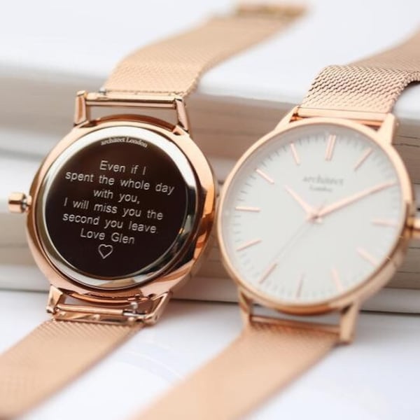 Ladies Personalized Rose Gold Engraved Watch | Personalised Watch with Handwriting for Her, Engraved Watch for Women