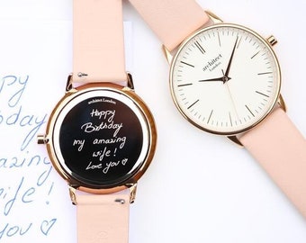 Ladies Personalized Engraved Watch | Personalised Watch with Blush Pink Leather Strap