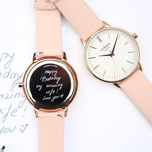 Ladies Personalized Engraved Watch | Personalised Watch with Blush Pink Leather Strap