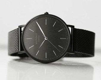 Men's Personalized Engraved Watch - Black Mesh Strap | Gift for Dad, Birthday Gift, Husband, Anniversary Gift