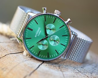 Personalised Engraved Watch for Men - Architect Motivator Green | Personalised Gift for Dad, Birthday Gift, Husband Anniversary Gift