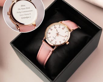 Children's Pink Personalised Watch - Gift for Baptism, Christening, 1st Holy Communion, Birthday, Flower Girl