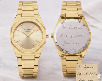 Ladies Personalized Gold Engraved Watch | Personalised Watch with Handwriting for Her