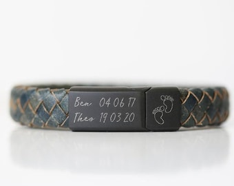 Personalised Men's Leather Handwriting Engraved Bracelet | Gift for Husband, Gift for Anniversary