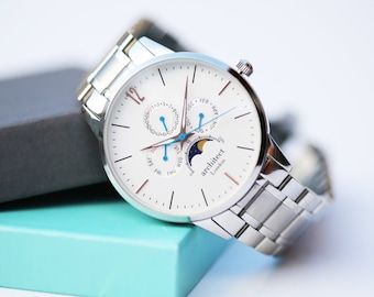 Personalised Engraved Men's Watch - Architect Moonphase White | Personalised Gift Dad, Birthday Gift, Husband Anniversary Gift, Wedding Gift